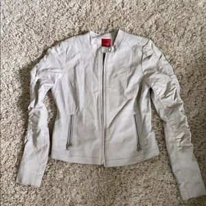 RED Saks Fifth Avenue Light Gray Leather Jacket S